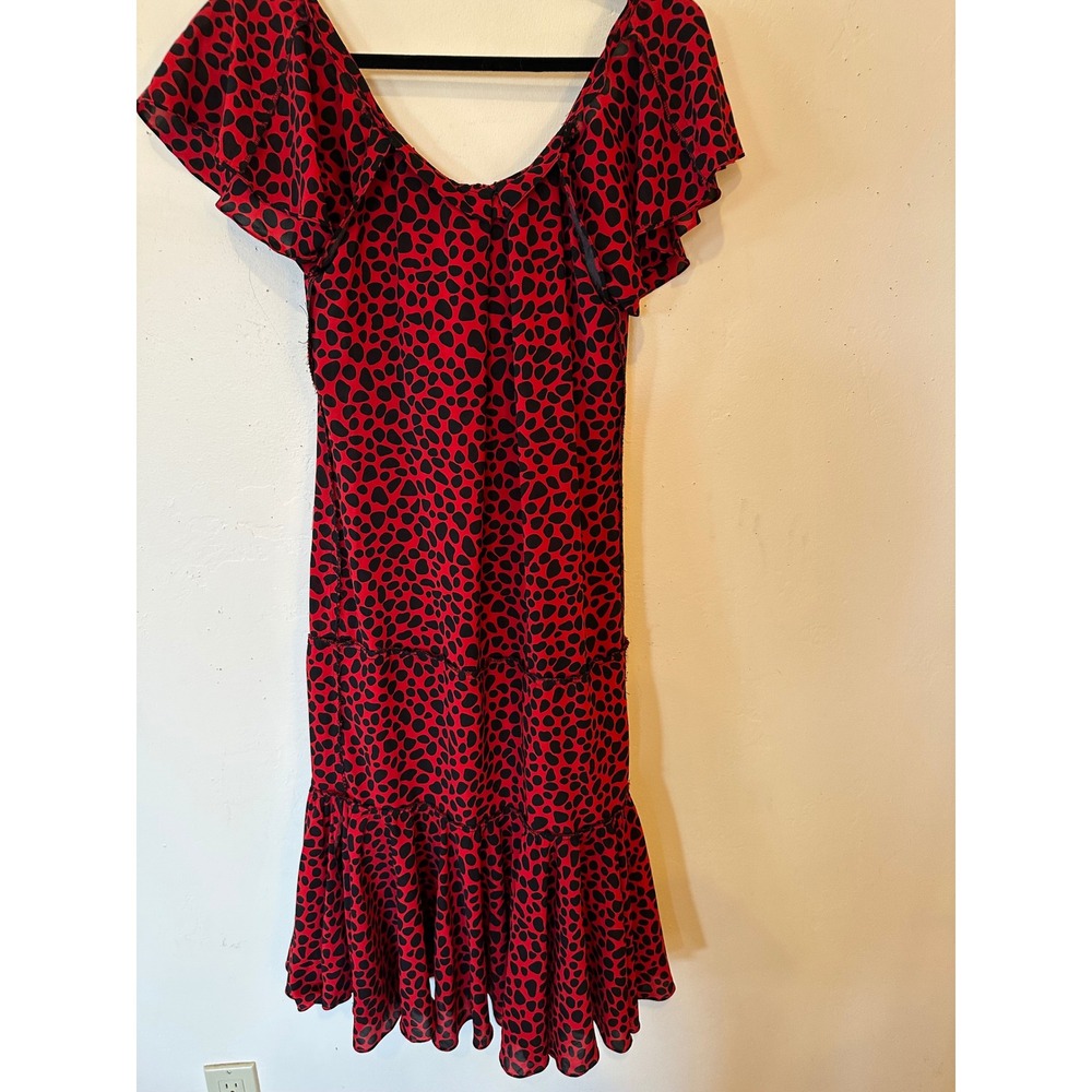Vintage Red Black Print Flamenco Midi Art Deco Flapper Tiered ruffle dress 8 - Picture 15 of 16
